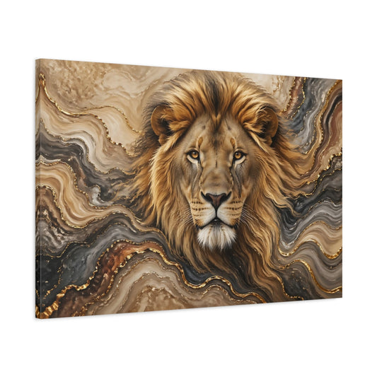 Main Mockup. Animals Lion Brown Gold Abstract shown as stretched canvas wall art