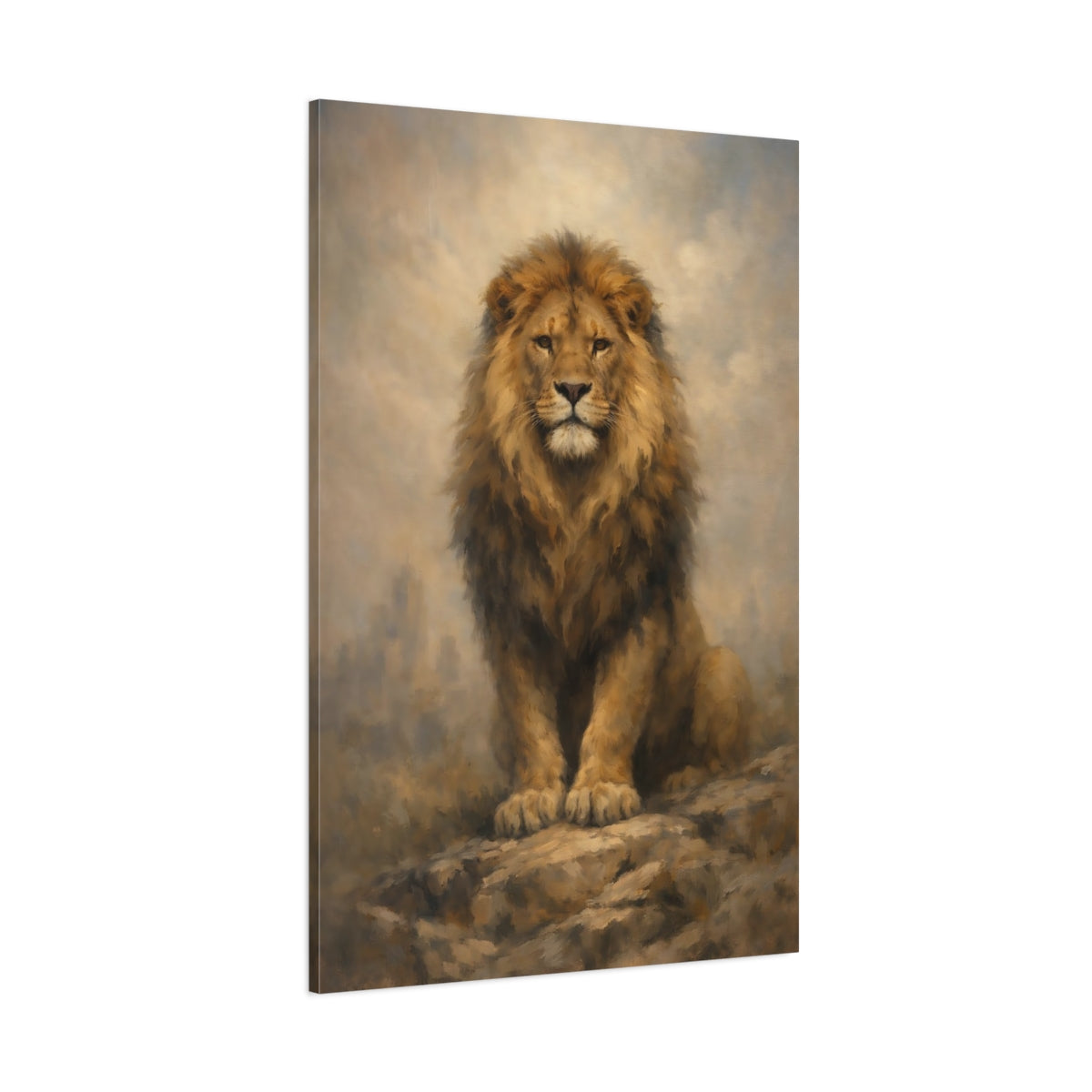 Main Mockup. Animals Lion Brown Lion shown as stretched canvas wall art