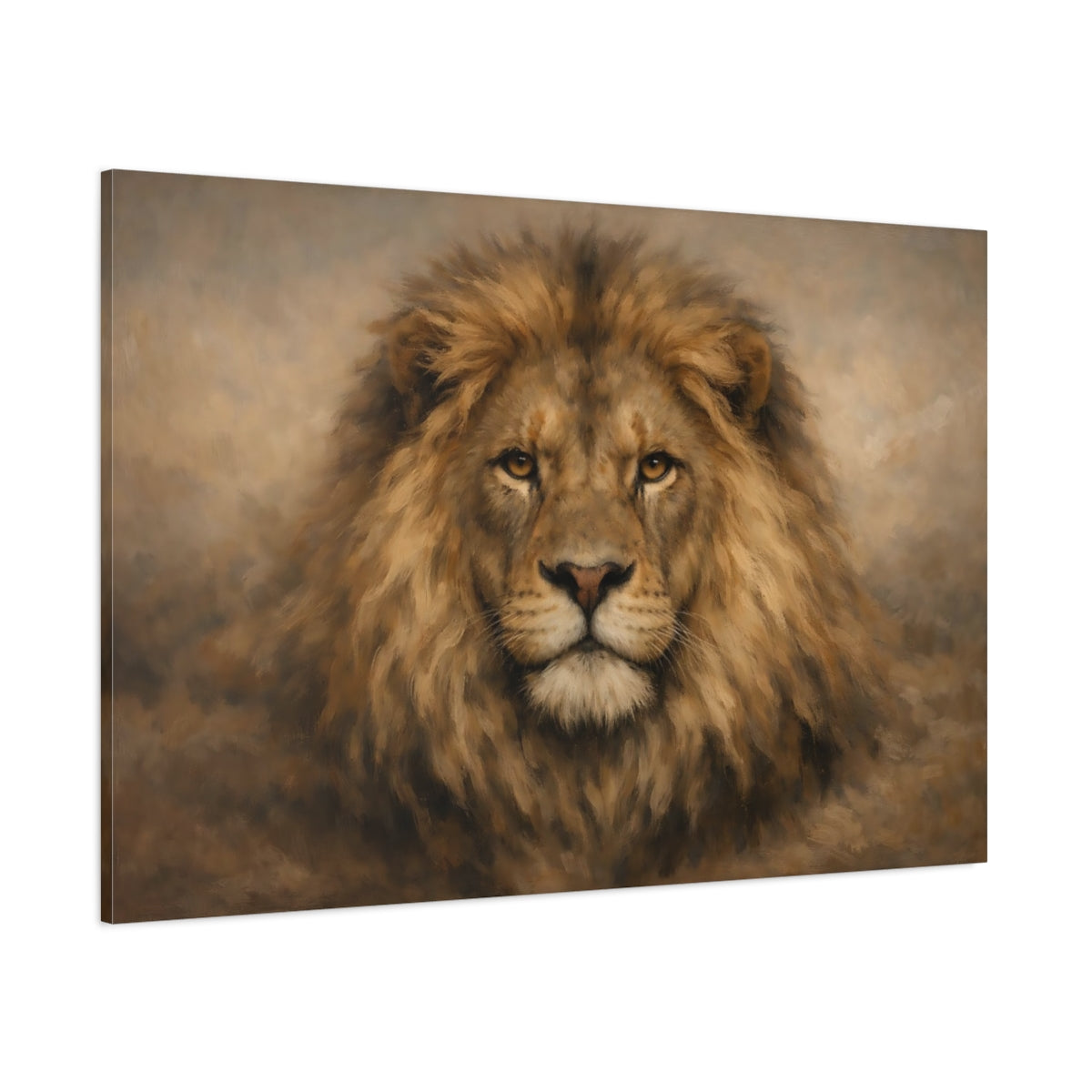 Main Mockup. Animals Lion Brown Lion shown as stretched canvas wall art