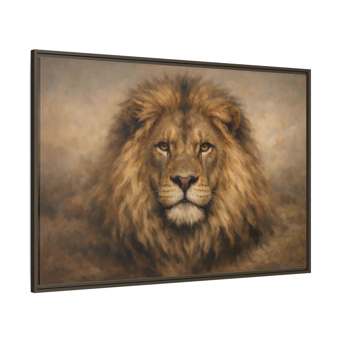 Main Mockup. Animals Lion Brown Lion Portrait shown as stretched canvas wall art