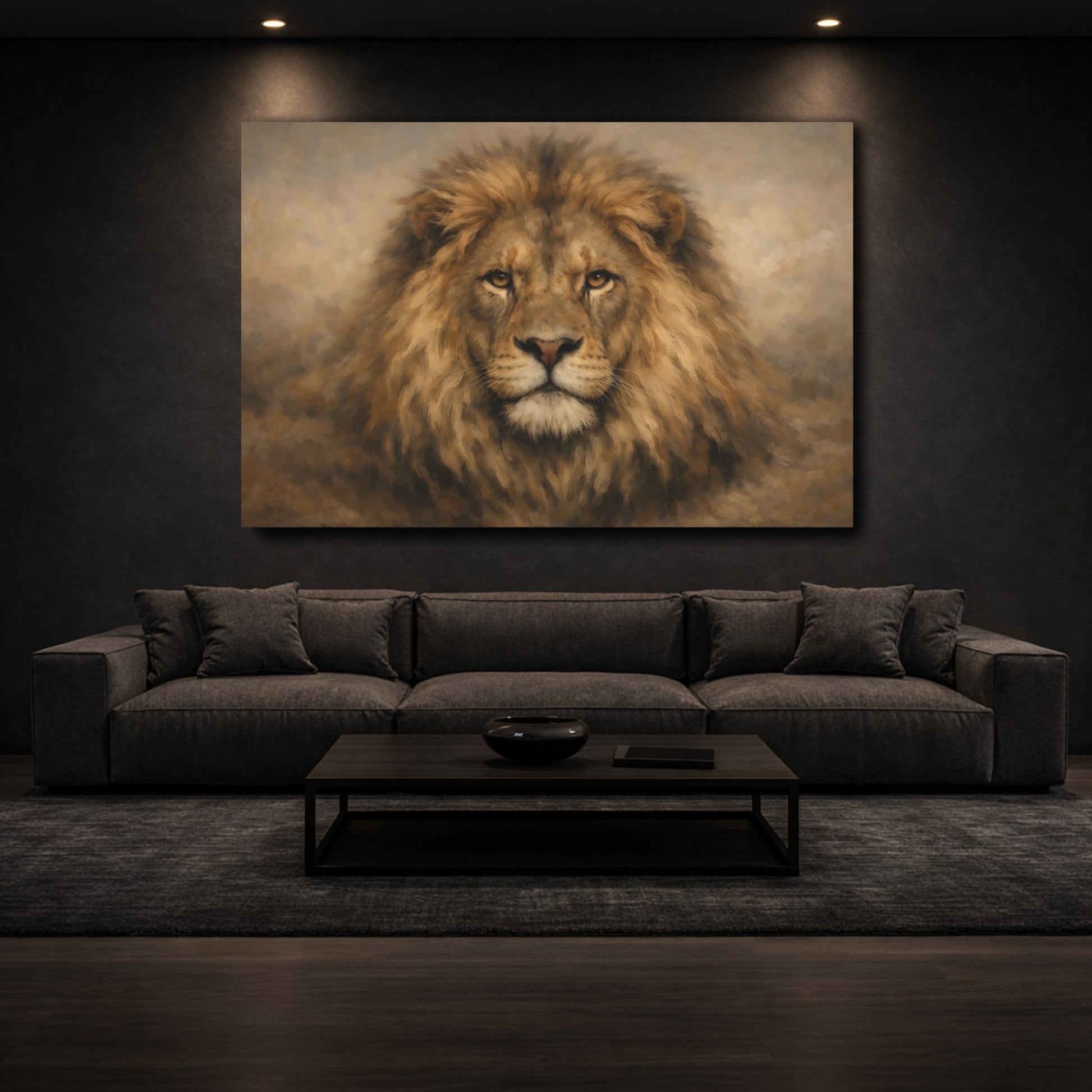 Mockup 2. Animals Lion Brown Lion shown as stretched canvas wall art