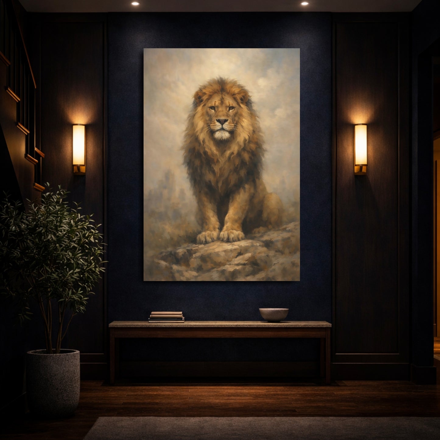 Mockup 3. Animals Lion Brown Lion shown as stretched canvas wall art