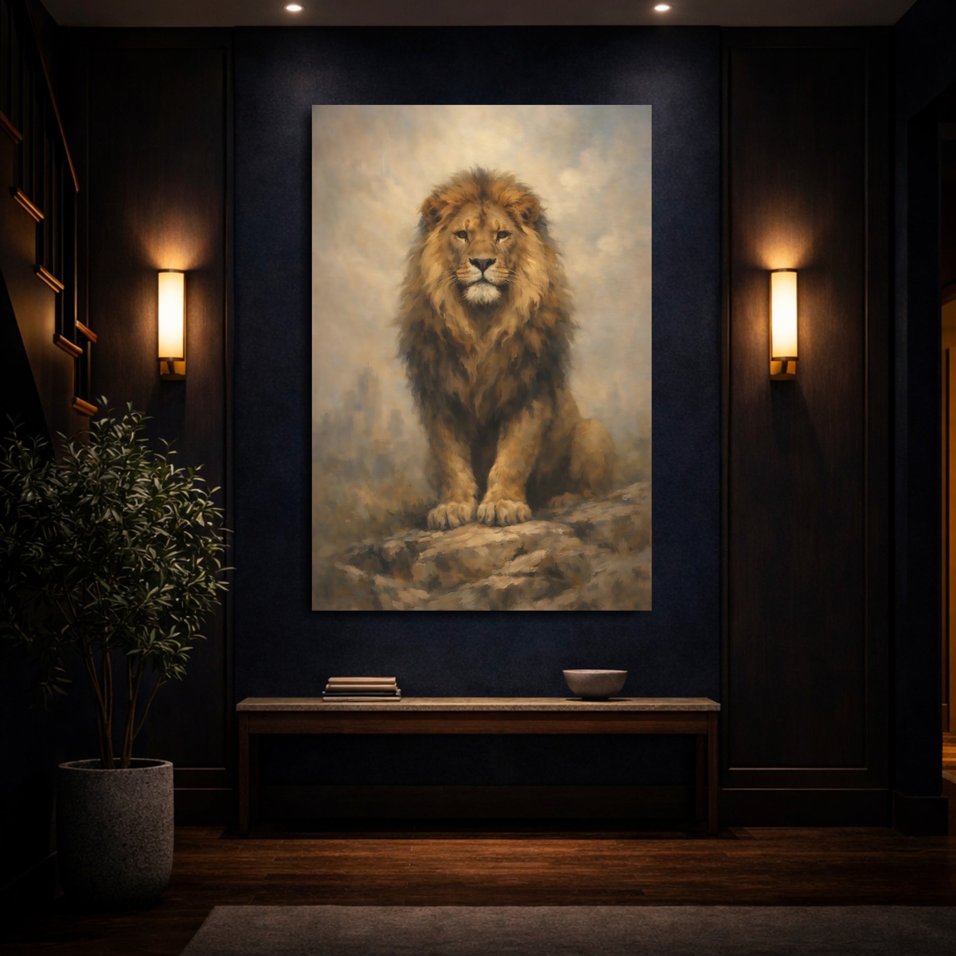 Mockup 3. Animals Lion Brown Lion shown as stretched canvas wall art