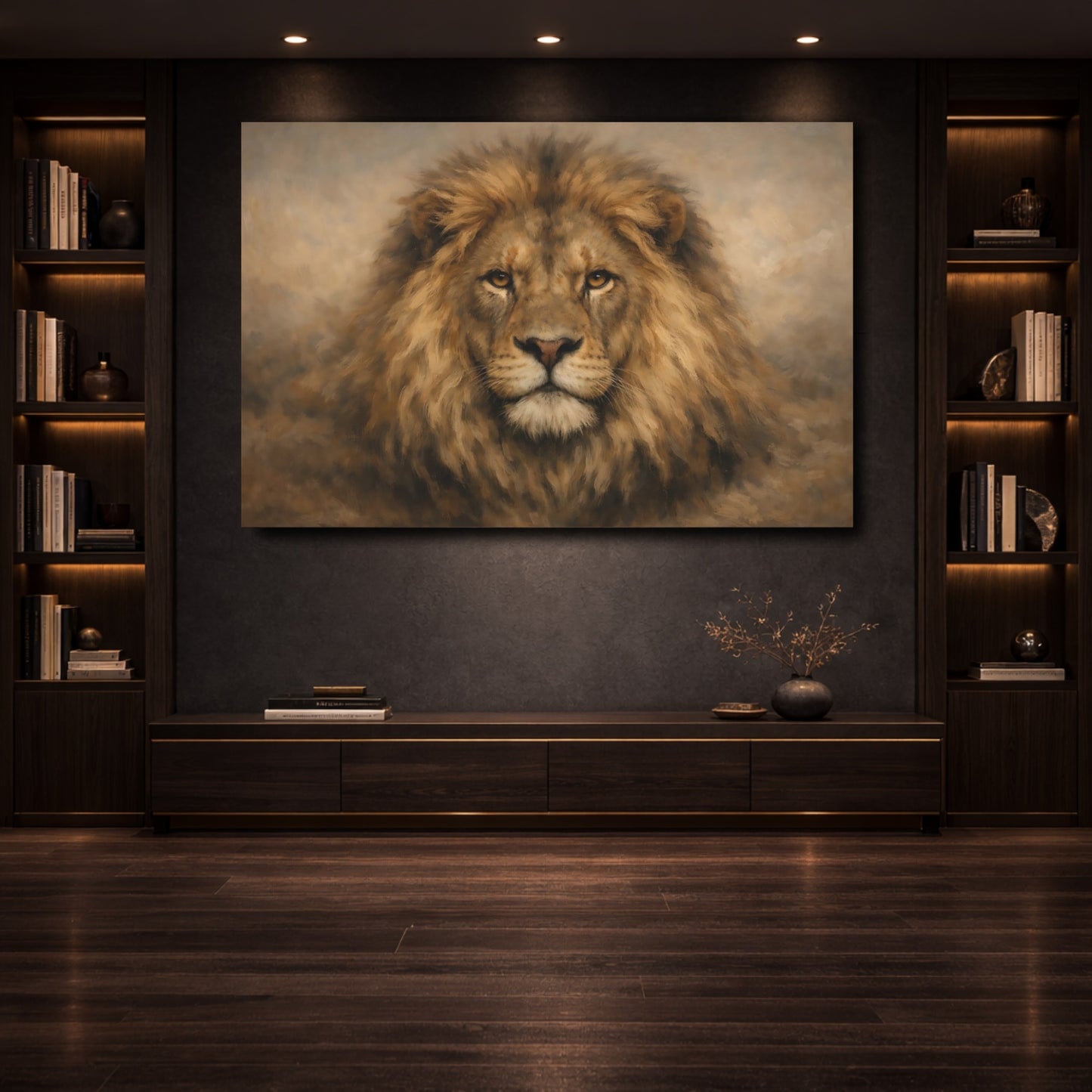 Mockup 3. Animals Lion Brown Lion shown as stretched canvas wall art