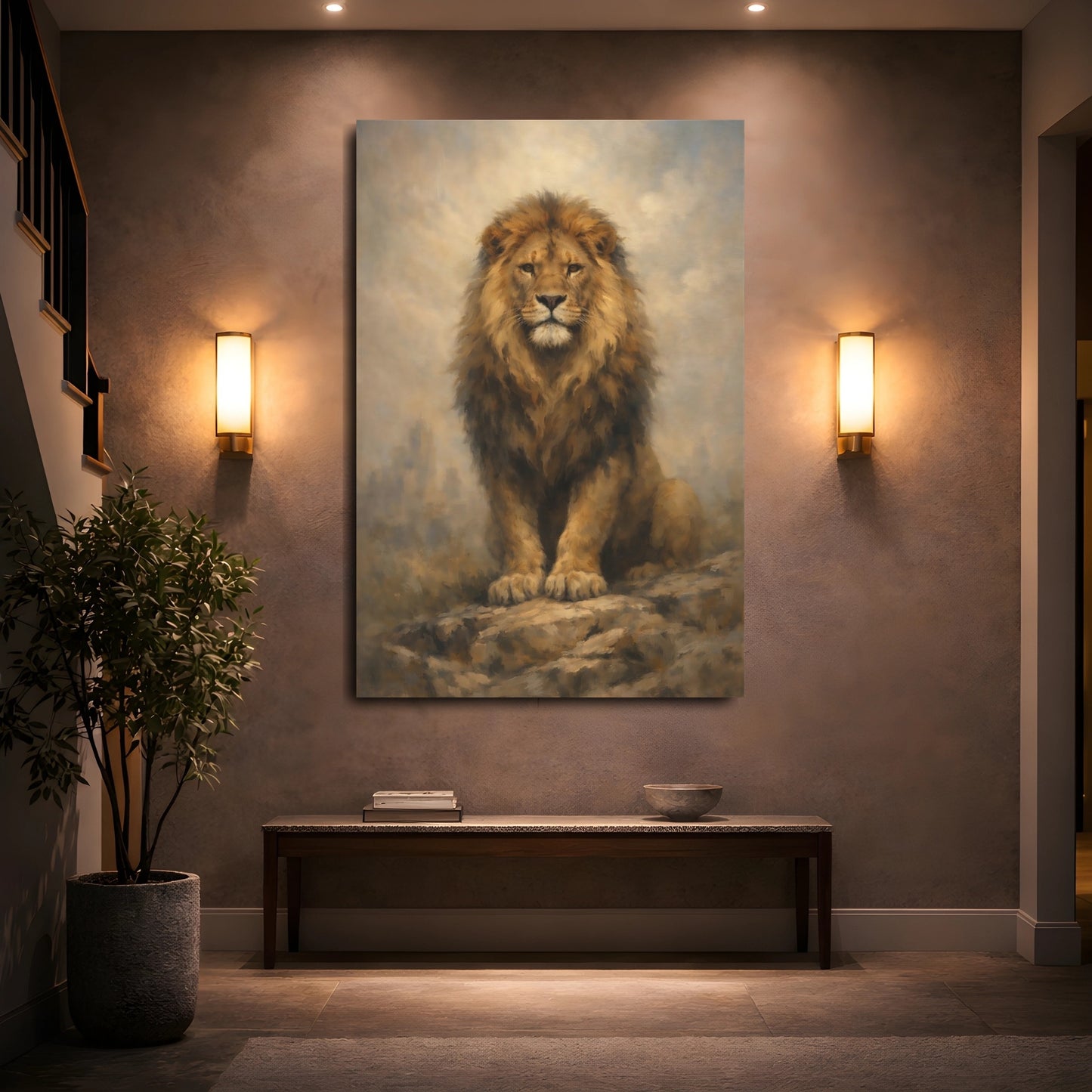 Mockup 4. Animals Lion Brown Lion shown as stretched canvas wall art