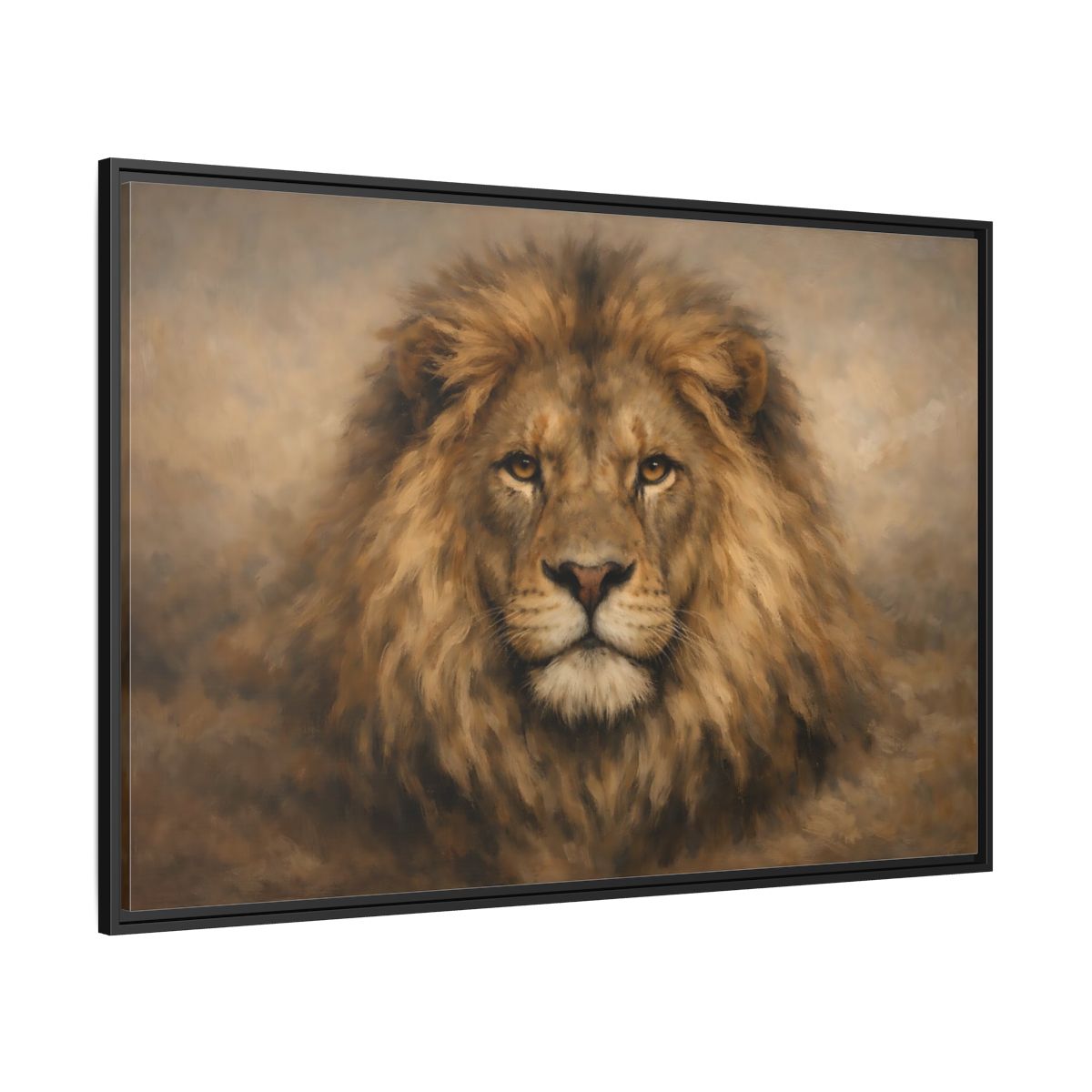 Side Mockup 12. Animals Lion Brown Lion Portrait shown as stretched canvas wall art