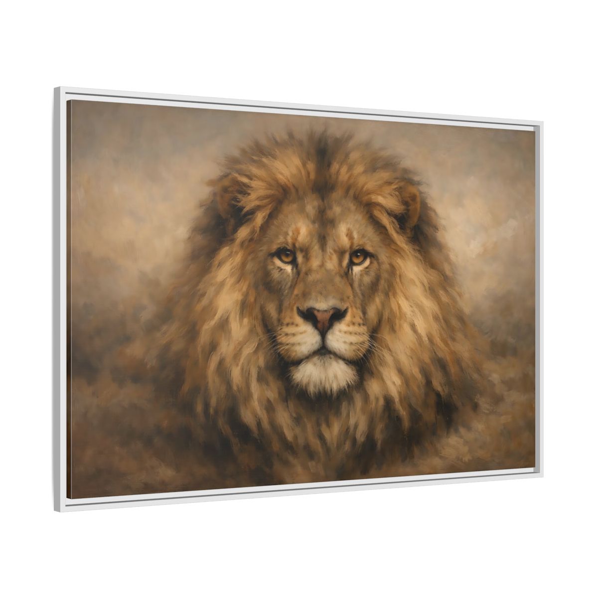Side Mockup 7. Animals Lion Brown Lion Portrait shown as stretched canvas wall art