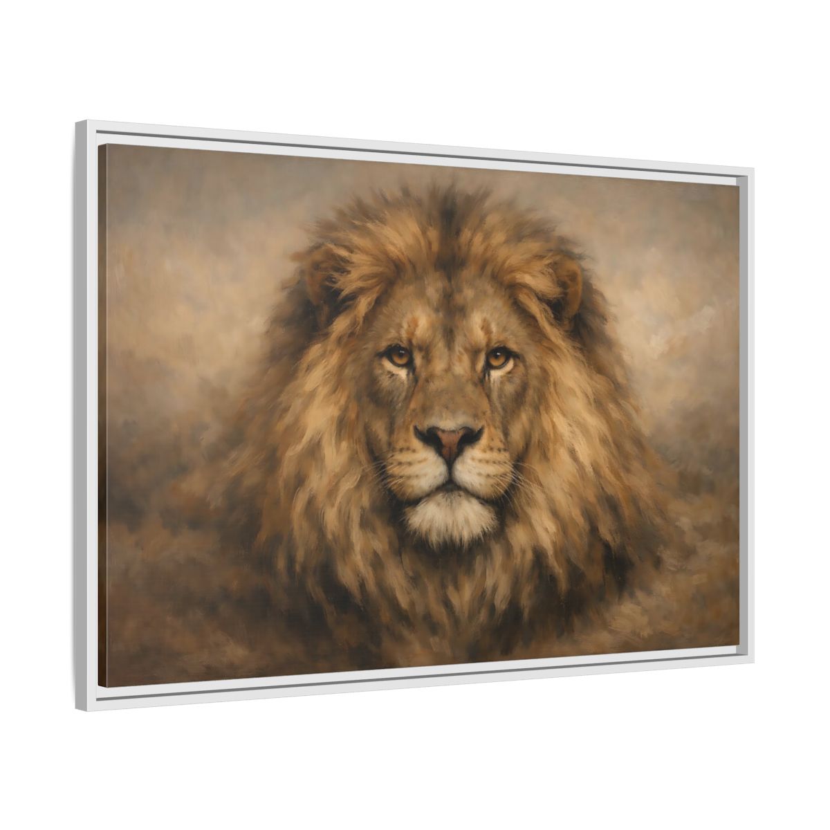 Side Mockup 8. Animals Lion Brown Lion Portrait shown as stretched canvas wall art