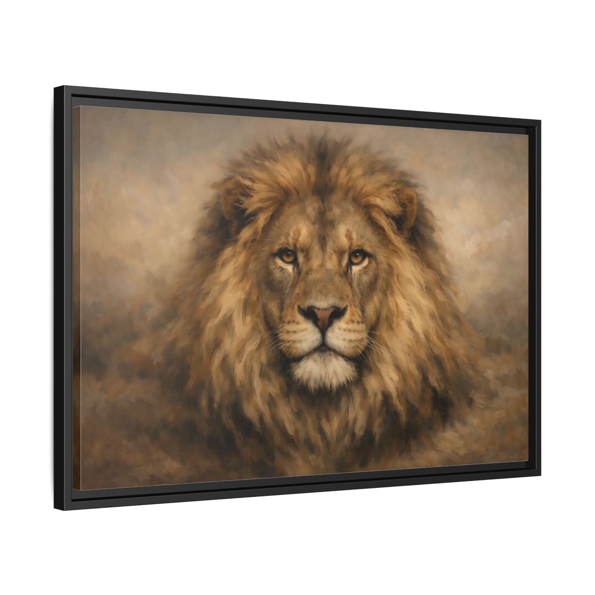 Side Mockup 14. Animals Lion Brown Lion Portrait shown as stretched canvas wall art