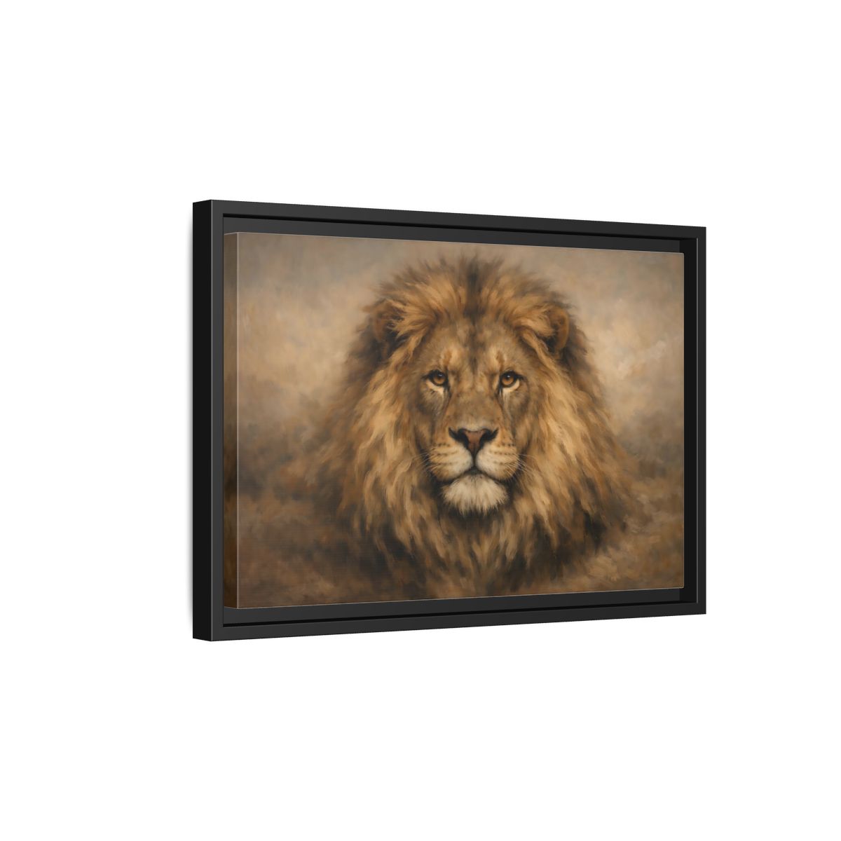 Side Mockup 6. Animals Lion Brown Lion Portrait shown as stretched canvas wall art