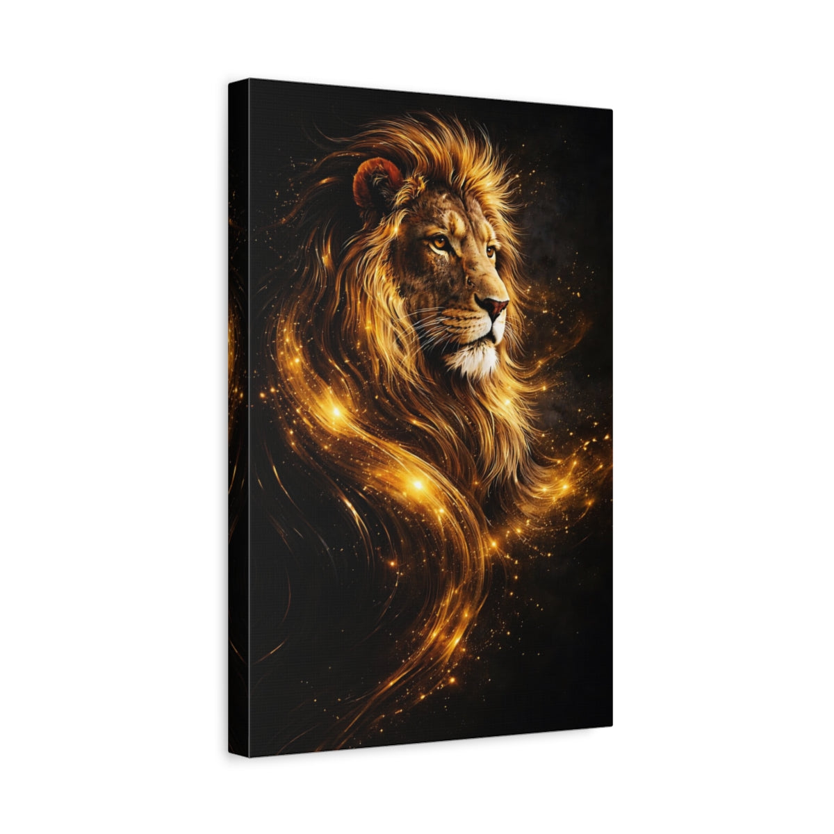Side Mockup 4. Animals Lion Gold Lion Art shown as stretched canvas wall art