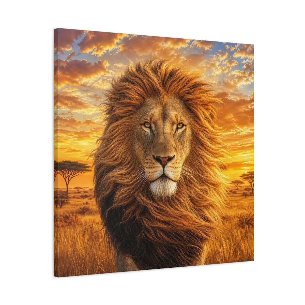 Side Mockup 3. Animals Lion Golden Lion shown as stretched canvas wall art