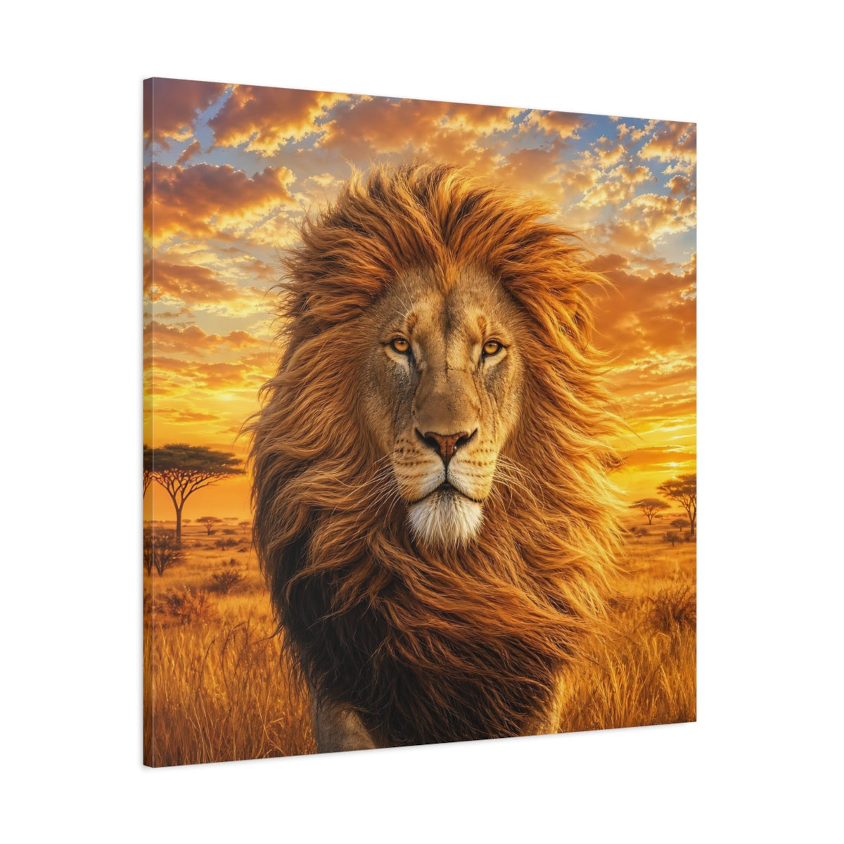 Side Mockup 1. Animals Lion Golden Lion shown as stretched canvas wall art