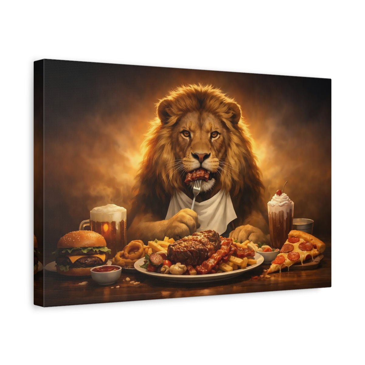 Animals Lion Golden Feast - Canvas Wall Art Print - YesArtYes