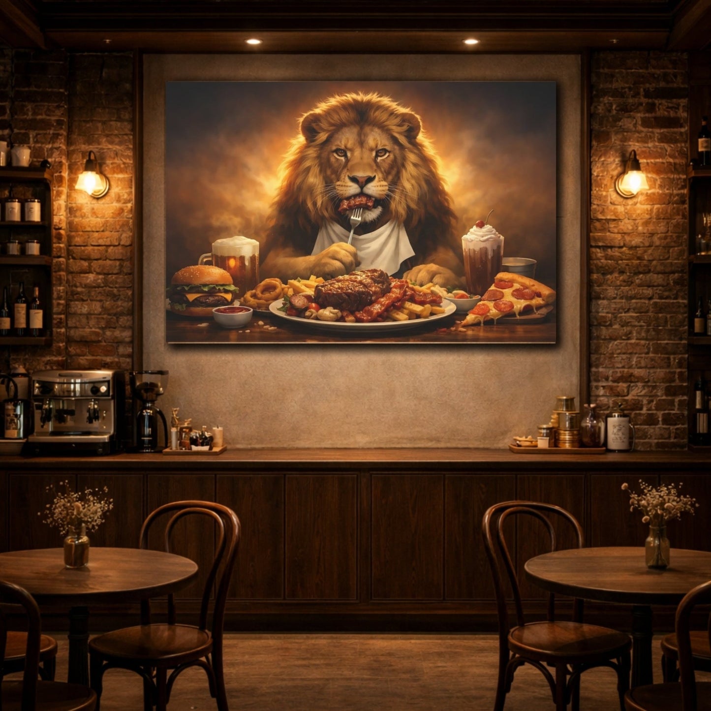 Animals Lion Golden Feast - Canvas Wall Art Print - YesArtYes