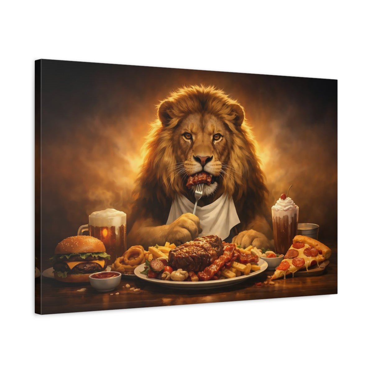 Animals Lion Golden Feast - Canvas Wall Art Print - YesArtYes