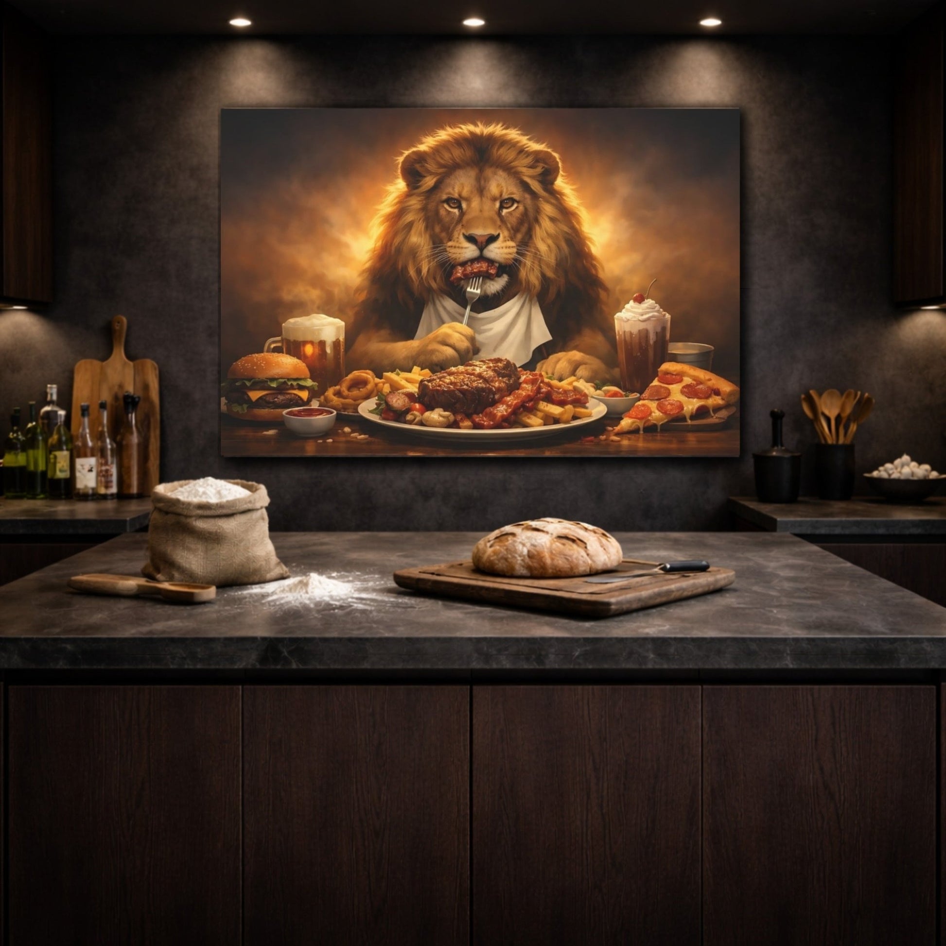 Animals Lion Golden Feast - Canvas Wall Art Print - YesArtYes