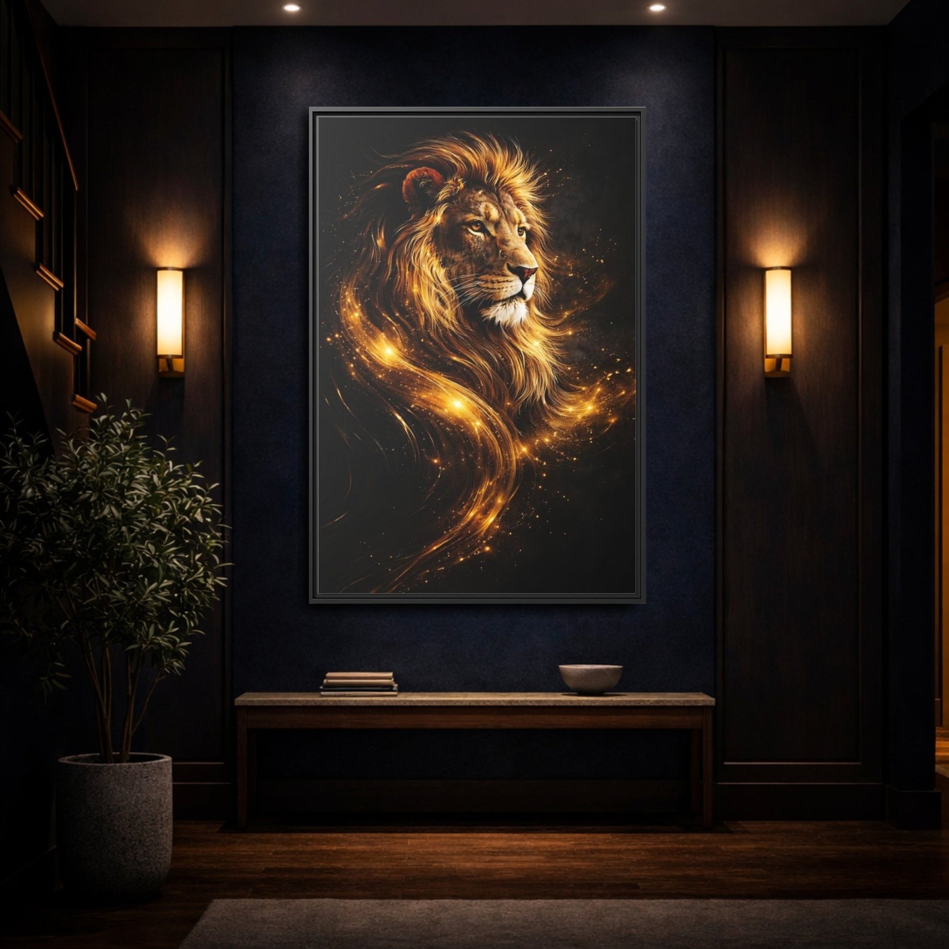 Animals Lion Golden - Framed Canvas Wall Art Print - YesArtYes
