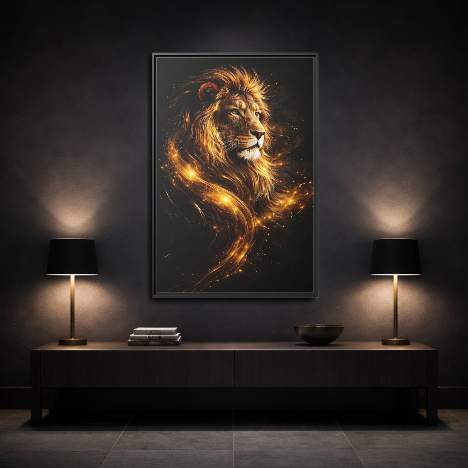 Animals Lion Golden - Framed Canvas Wall Art Print - YesArtYes