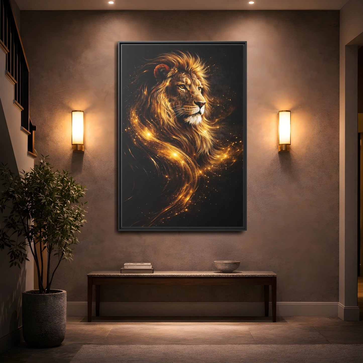 Animals Lion Golden - Framed Canvas Wall Art Print - YesArtYes