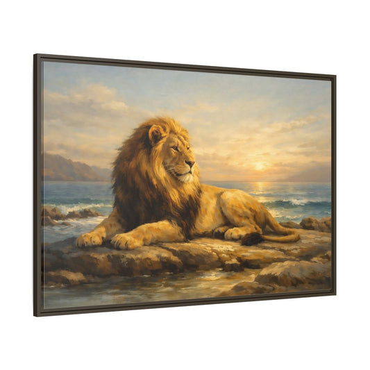 Main Mockup. Animals Lion Golden Lion shown as stretched canvas wall art