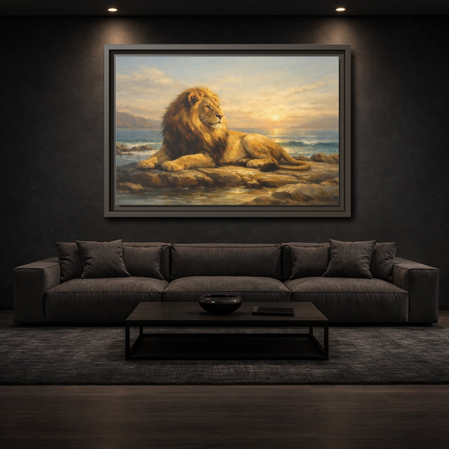 Mockup 2. Animals Lion Golden Lion shown as stretched canvas wall art