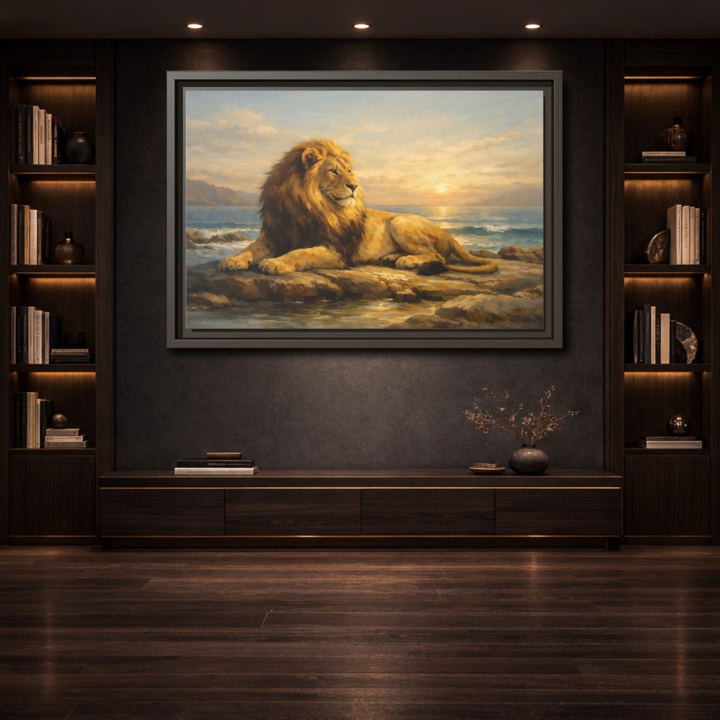 Mockup 3. Animals Lion Golden Lion shown as stretched canvas wall art
