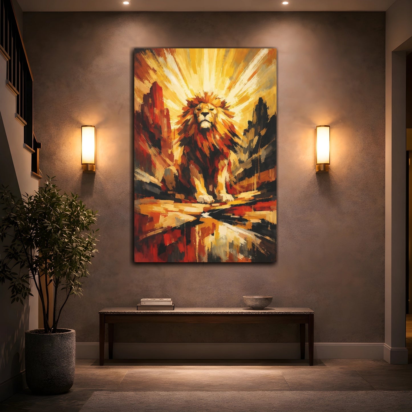 Mockup 3. Animals Lion Golden Lion shown as stretched canvas wall art