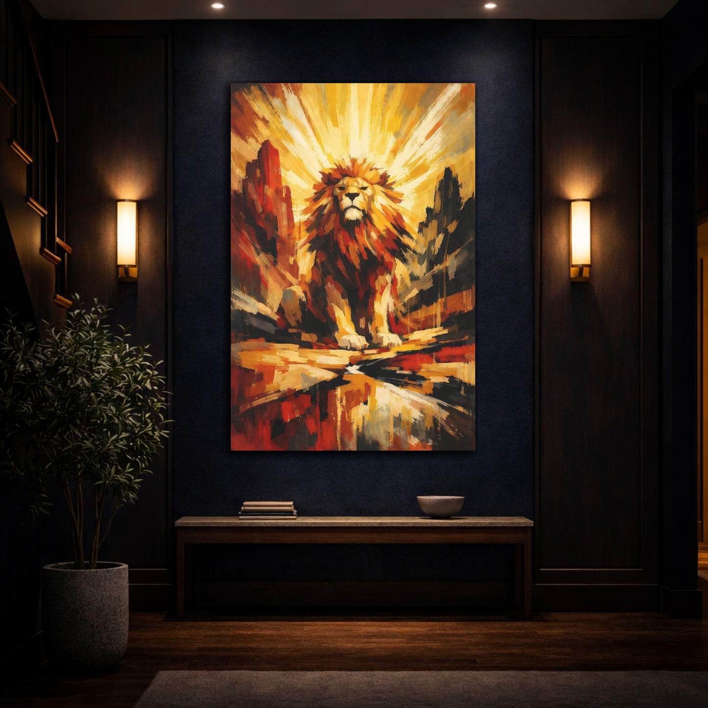 Mockup 4. Animals Lion Golden Lion shown as stretched canvas wall art