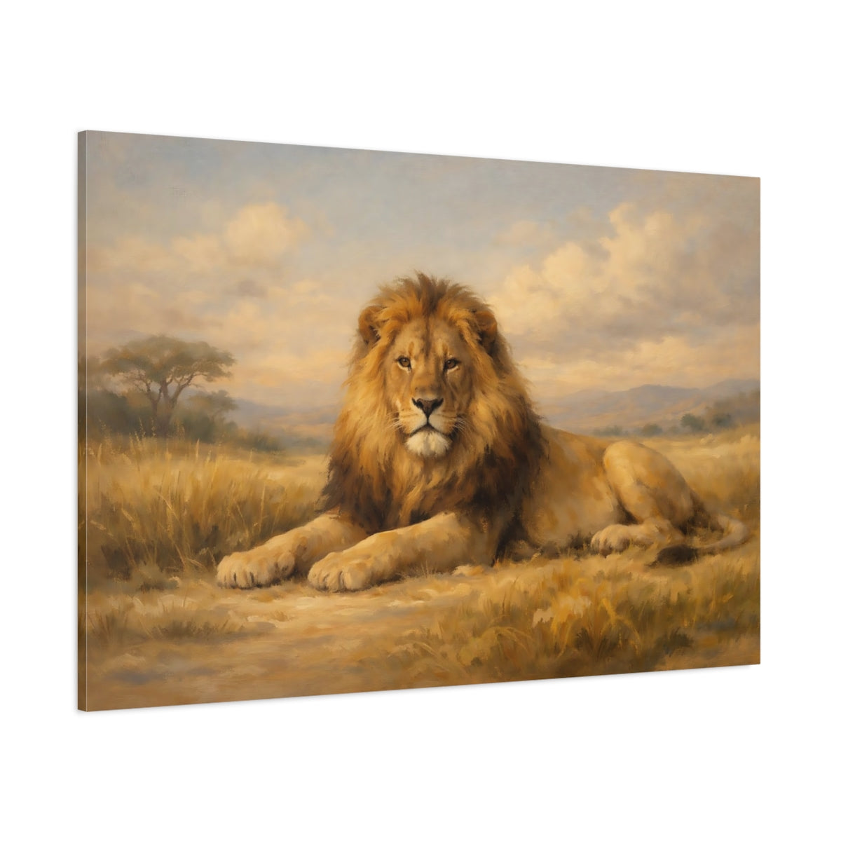 Main Mockup. Animals Lion Lion Savanna shown as stretched canvas wall art