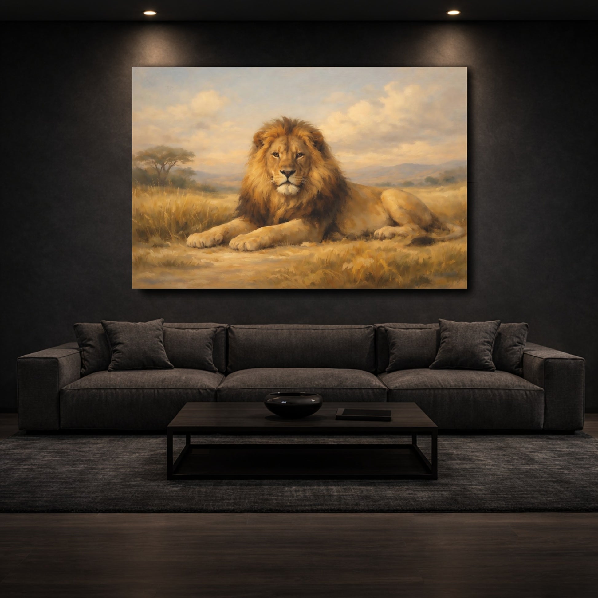 Mockup 2. Animals Lion Lion Savanna shown as stretched canvas wall art