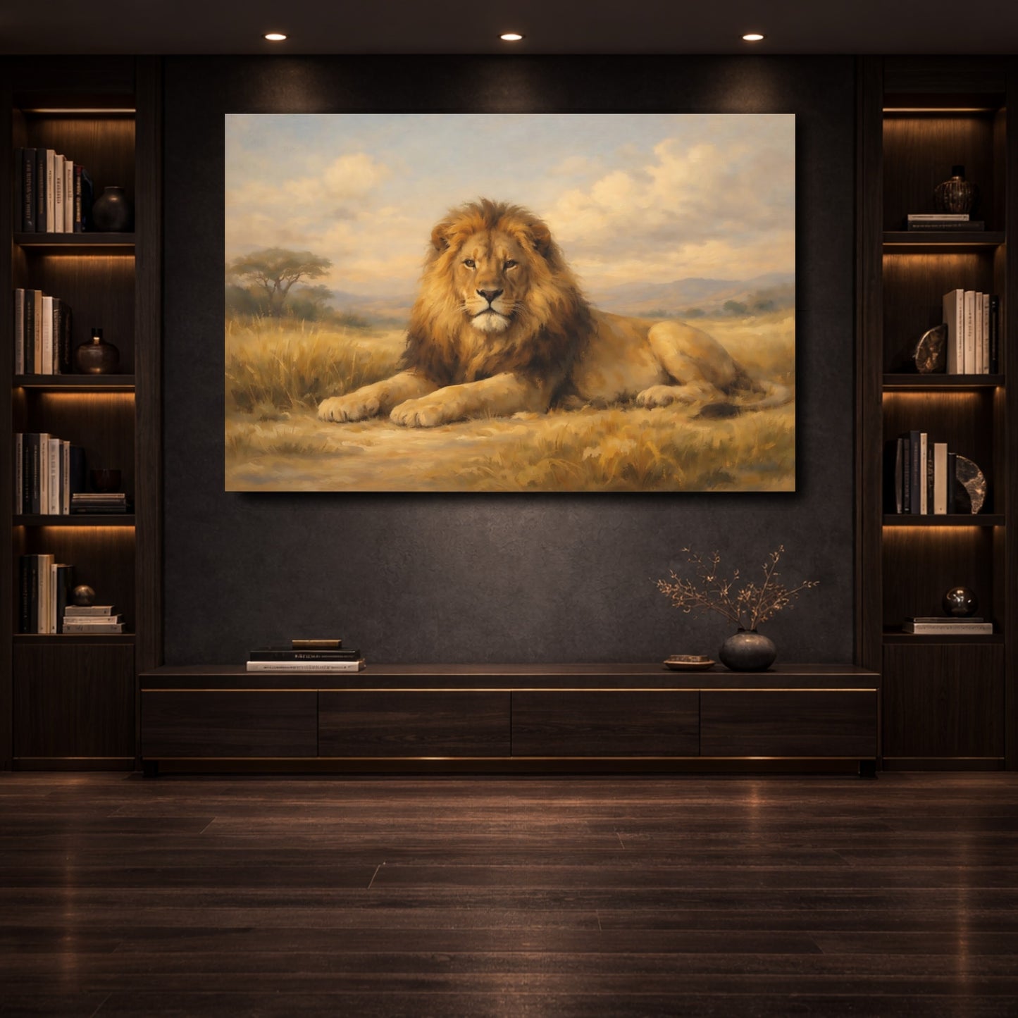 Mockup 3. Animals Lion Lion Savanna shown as stretched canvas wall art