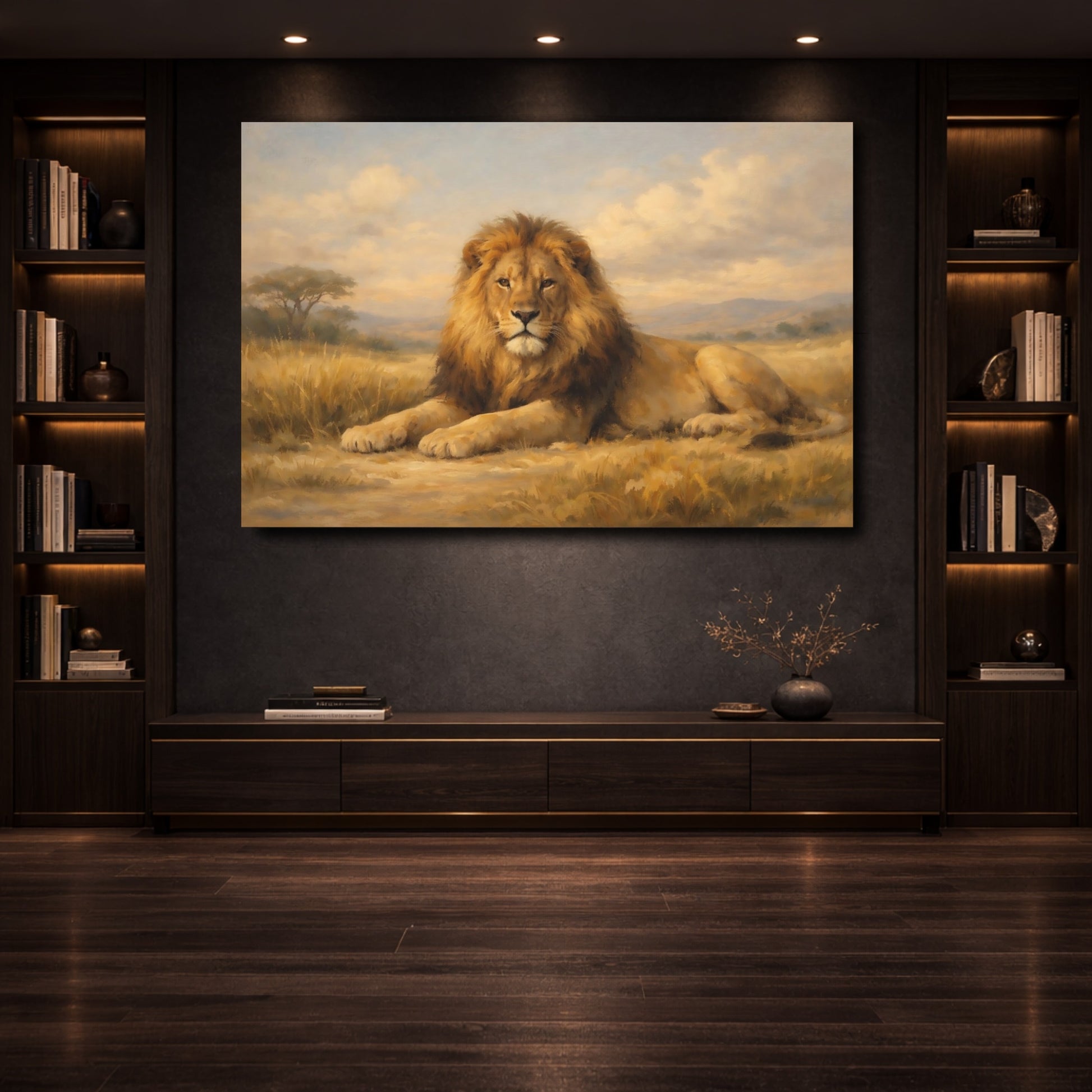 Mockup 3. Animals Lion Lion Savanna shown as stretched canvas wall art