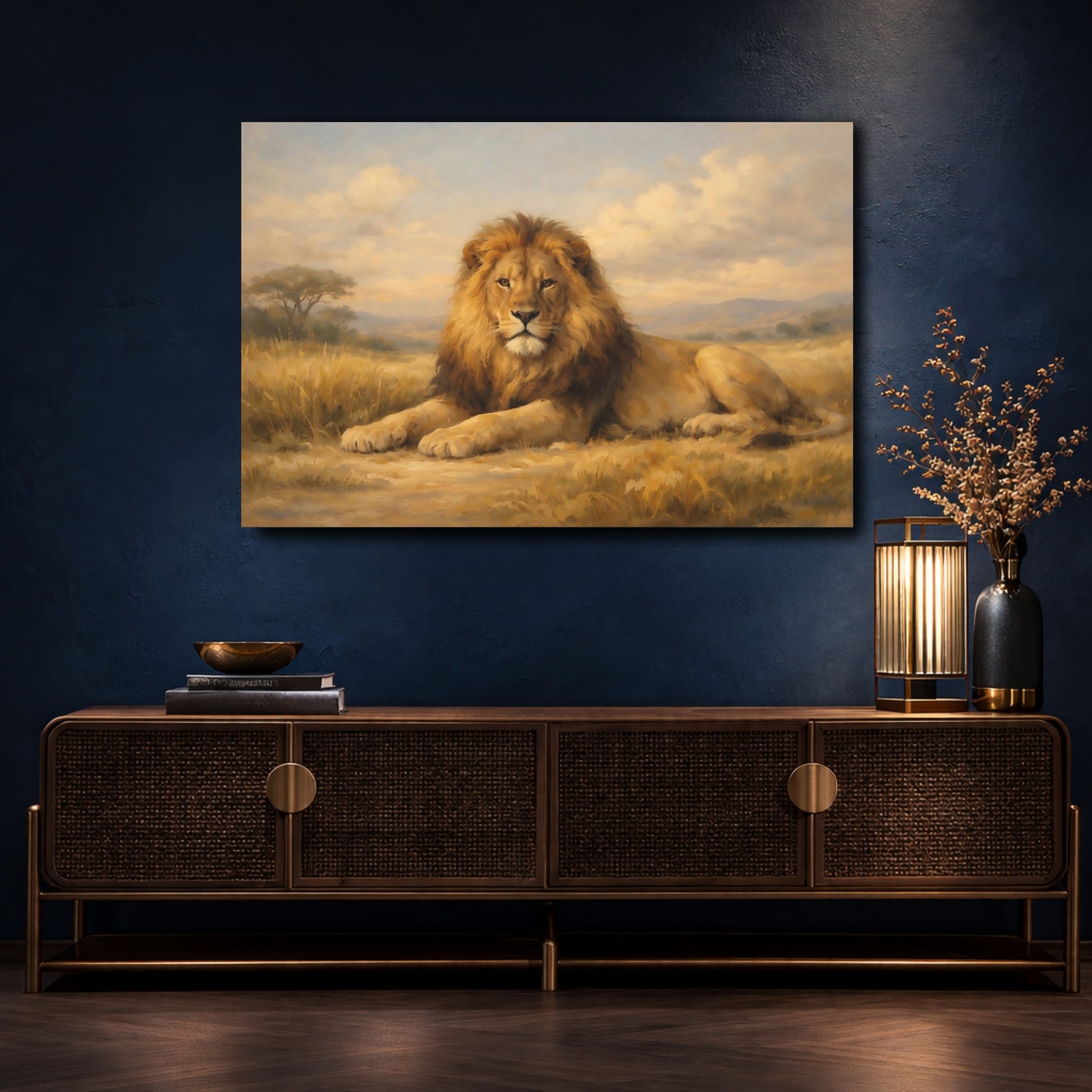 Mockup 4. Animals Lion Lion Savanna shown as stretched canvas wall art