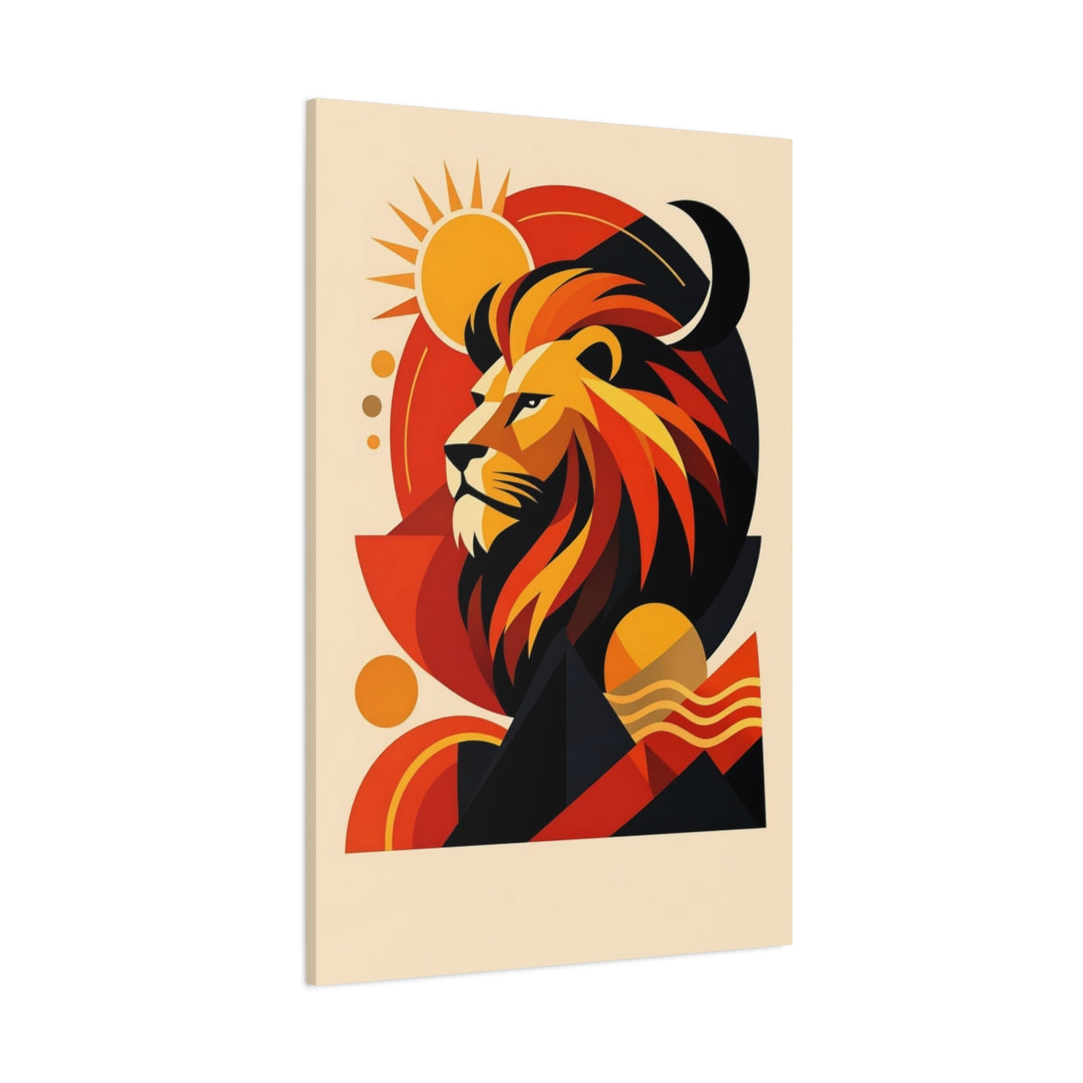 Main Mockup. Animals Lion Orange Black Lion shown as stretched canvas wall art