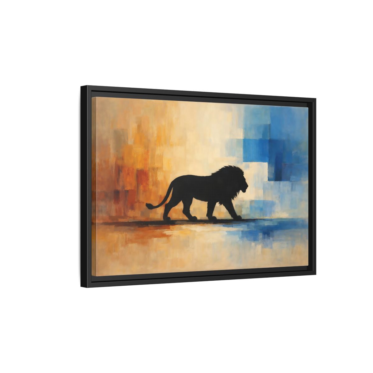 Side Mockup 3. Animals Lion Silhouette Abstract Lion Art shown as stretched canvas wall art