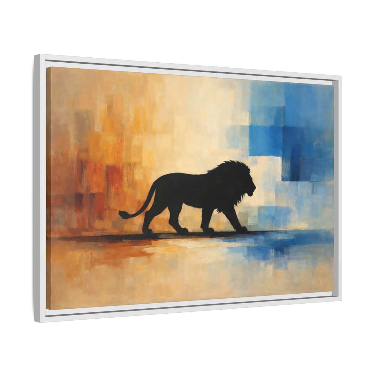 Side Mockup 10. Animals Lion Silhouette Abstract Lion Art shown as stretched canvas wall art