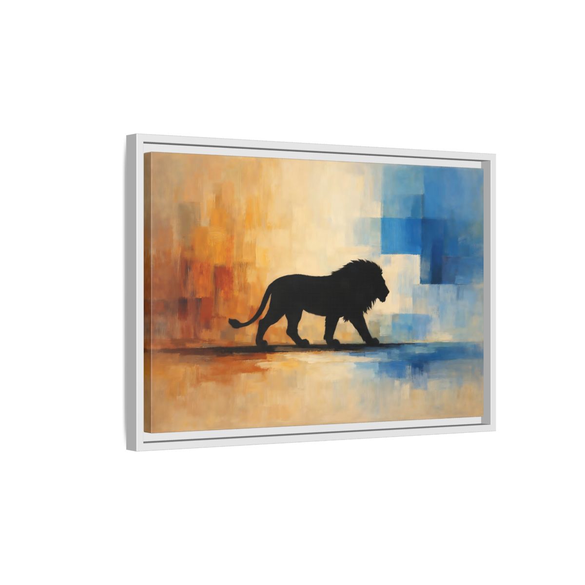 Side Mockup 1. Animals Lion Silhouette Abstract Lion Art shown as stretched canvas wall art