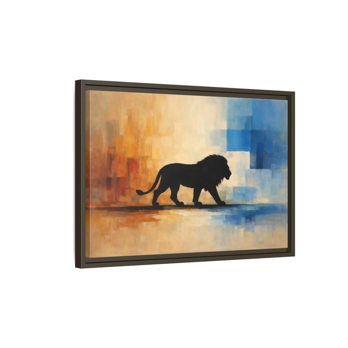 Side Mockup 2. Animals Lion Silhouette Abstract Lion Art shown as stretched canvas wall art
