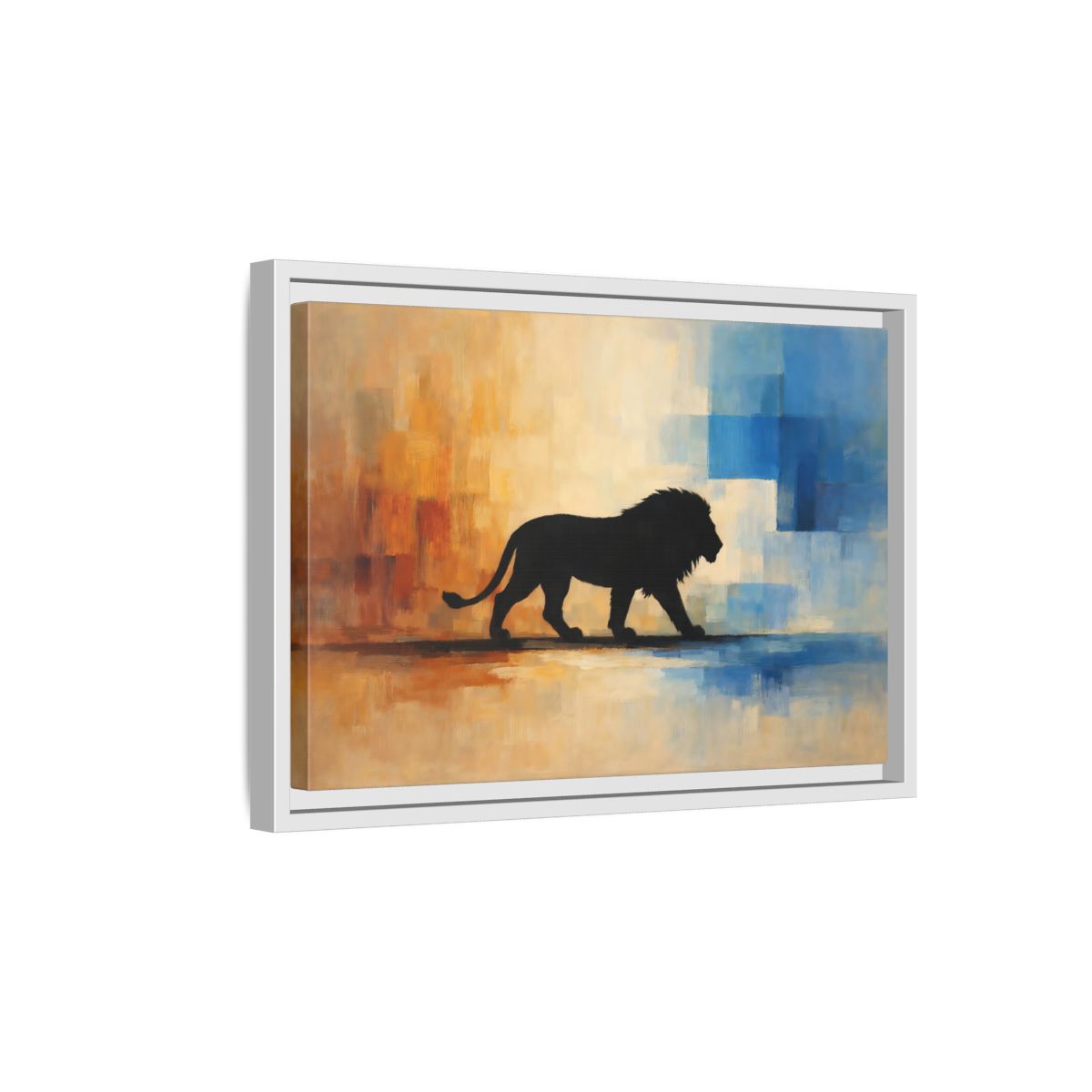 Side Mockup 4. Animals Lion Silhouette Abstract Lion Art shown as stretched canvas wall art