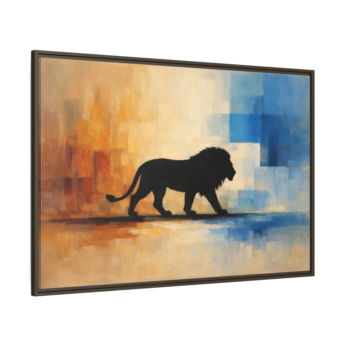 Main Mockup. Animals Lion Silhouette Abstract Lion Art shown as stretched canvas wall art