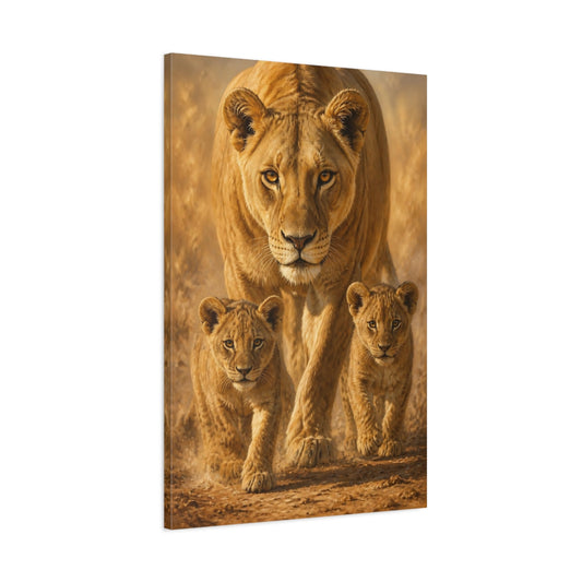 Main Mockup. Animals Lioness With Cubs shown as canvas print