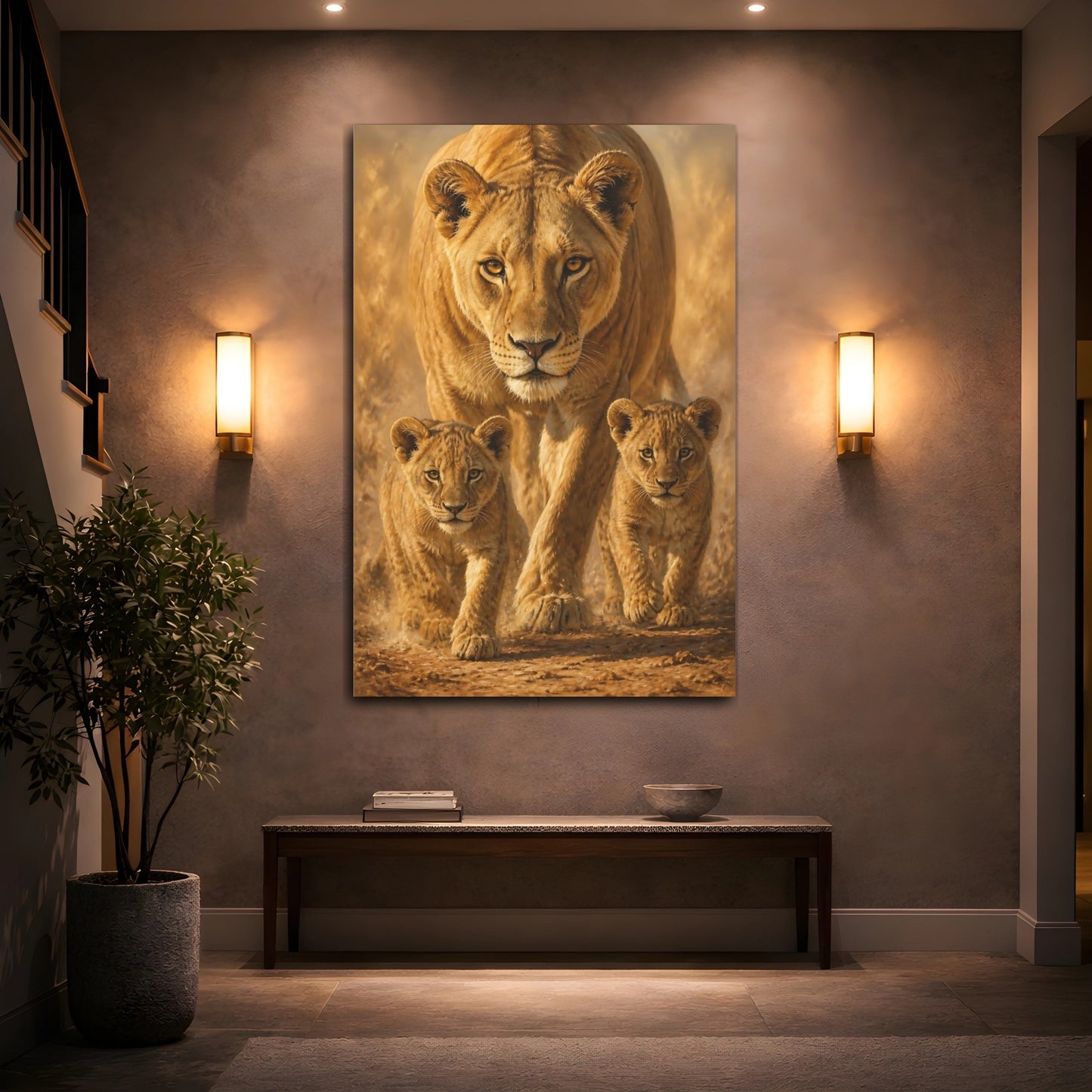 Mockup 2. Animals Lioness With Cubs shown as canvas print