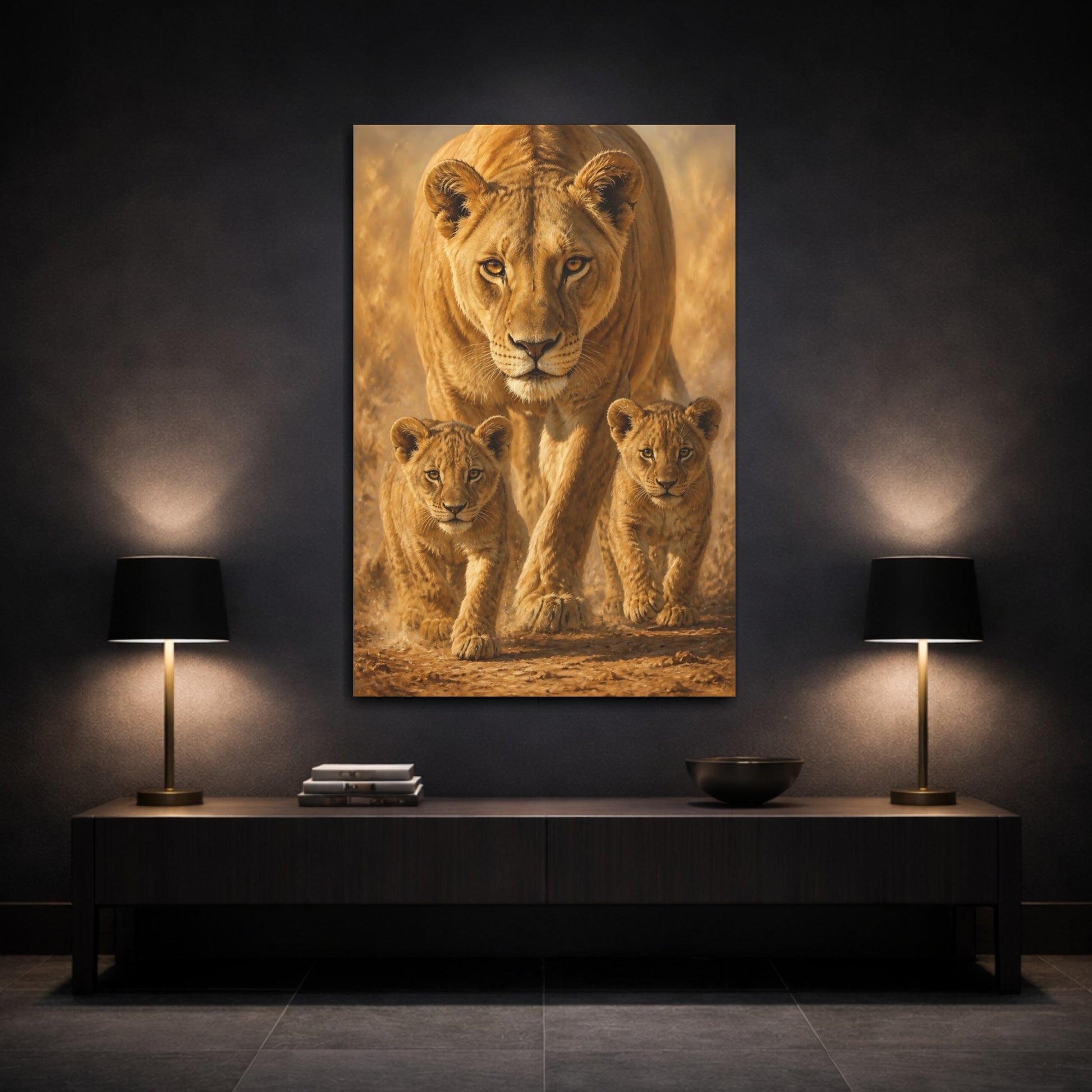 Mockup 3. Animals Lioness With Cubs shown as canvas print
