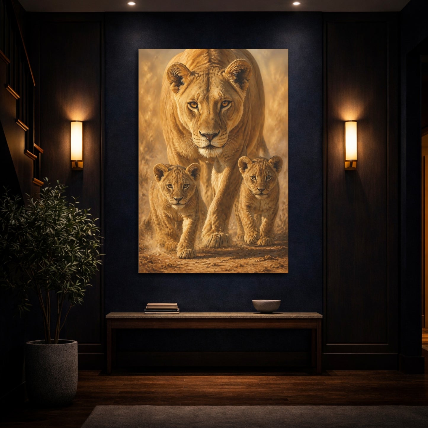 Mockup 4. Animals Lioness With Cubs shown as canvas print