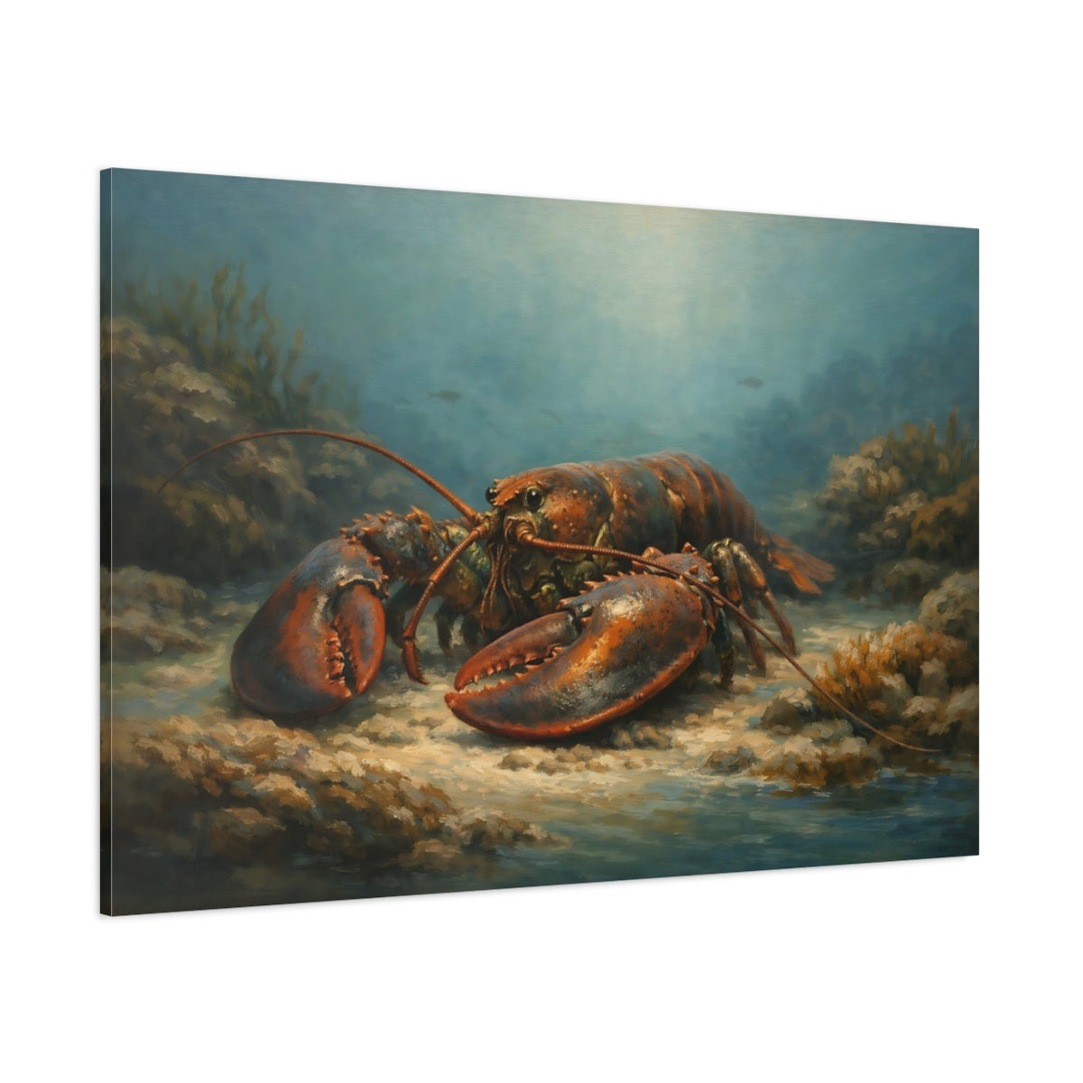 Main Mockup. Animals Lobster Blue And Orange shown as stretched canvas wall art