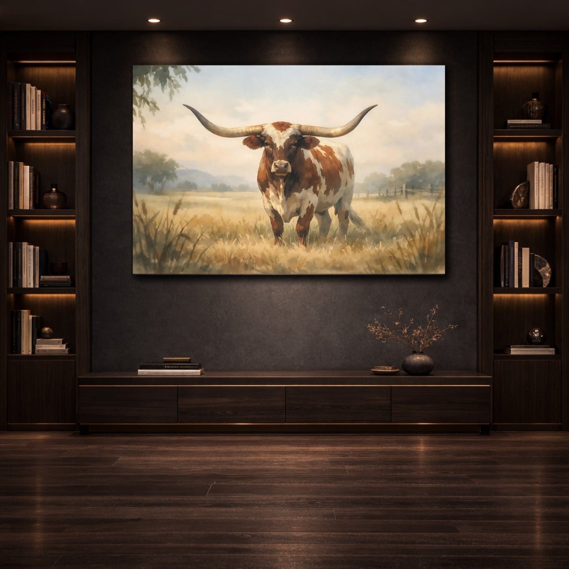 Animals Longhorn Brown - Canvas Wall Art Print - YesArtYes