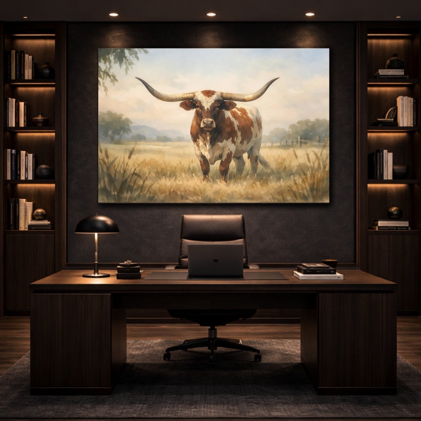 Animals Longhorn Brown - Canvas Wall Art Print - YesArtYes