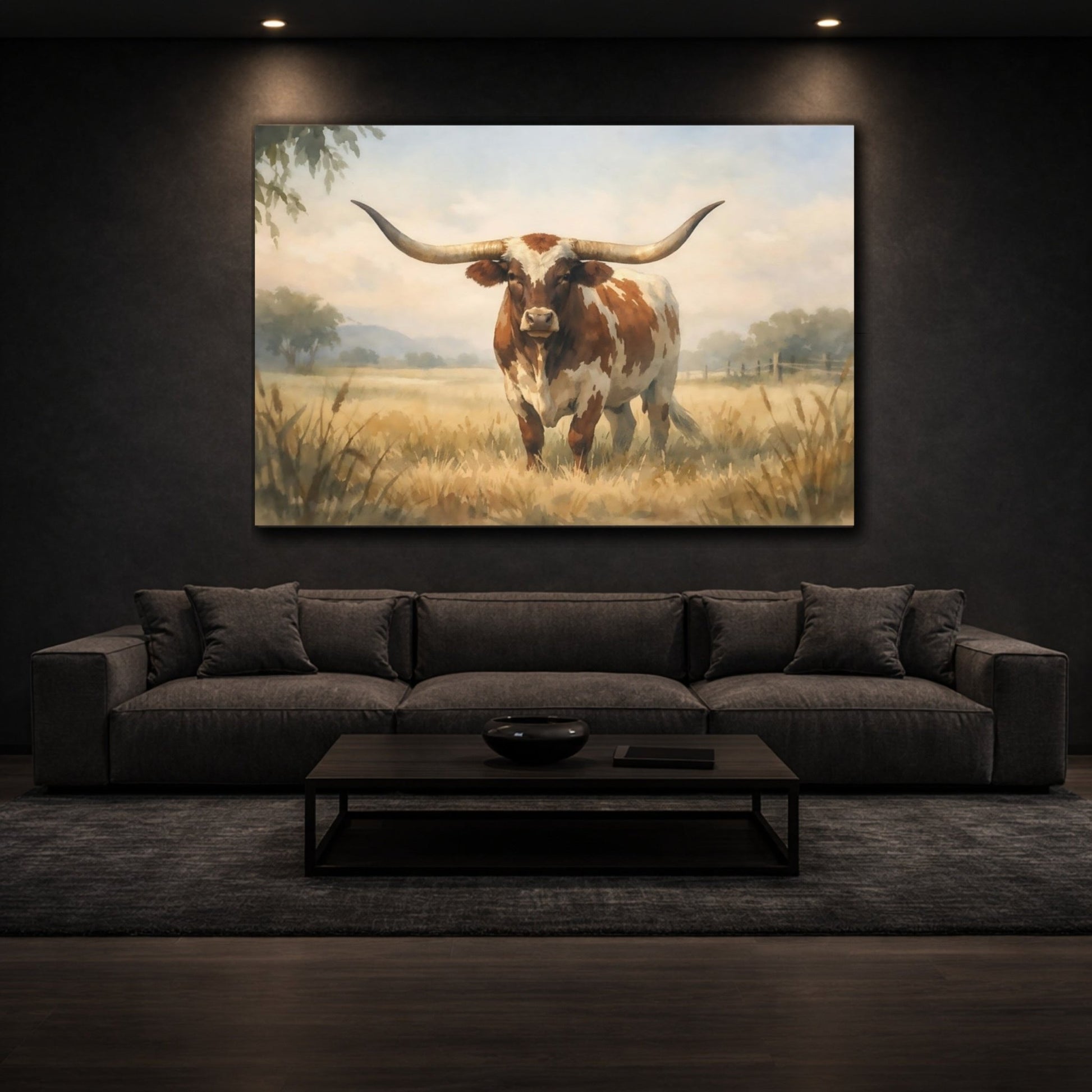 Animals Longhorn Brown - Canvas Wall Art Print - YesArtYes