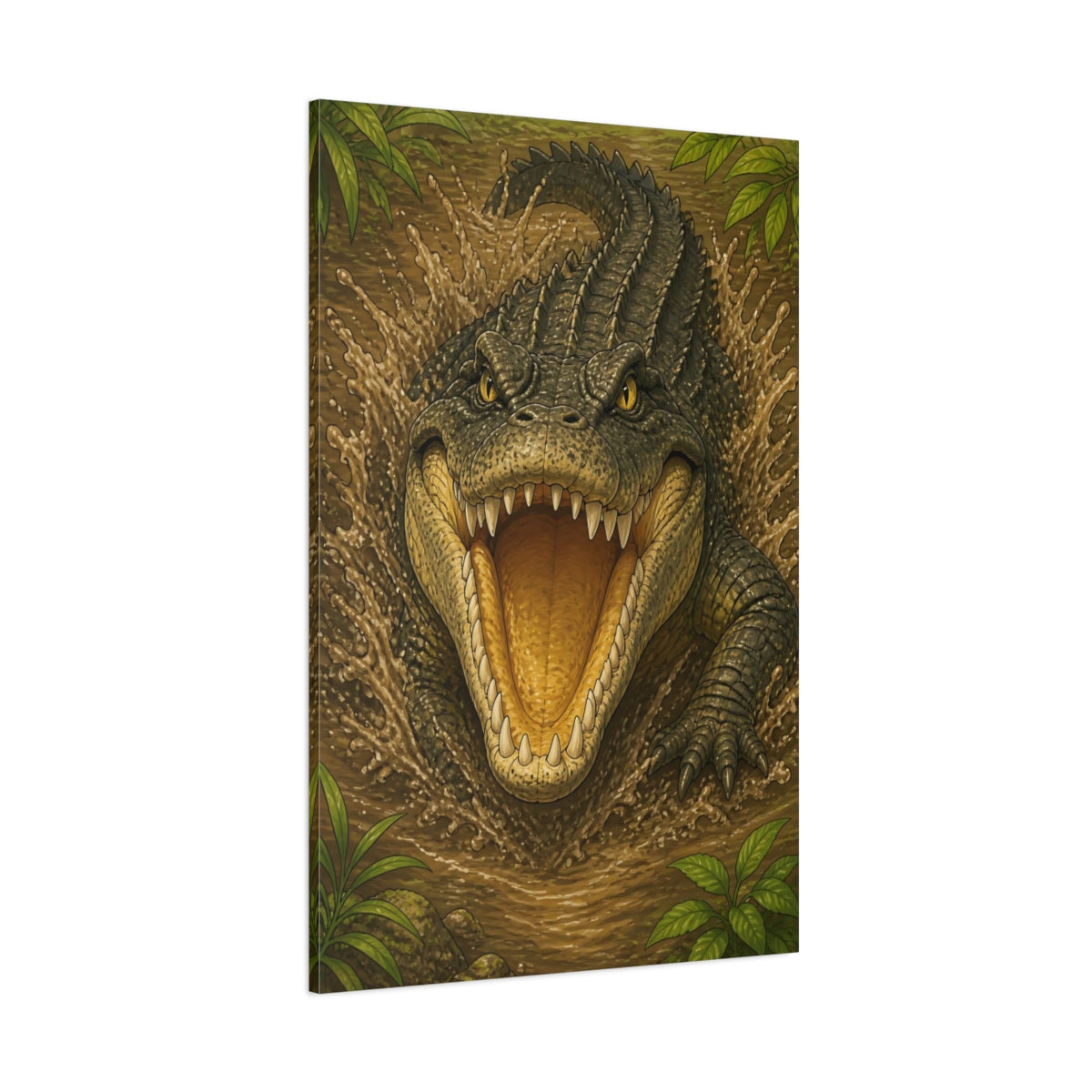 Side Mockup 1. Animals Lunging Crocodile Illustration shown as canvas print